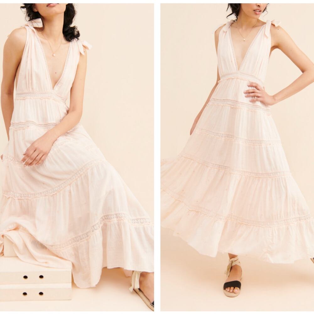 FREE PEOPLE Lily Of The Valley Maxi Dress Light Pink Sz S $168 {A24}